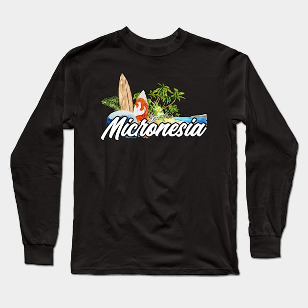 Micronesia surf. Surfing trip Micronesia . Perfect present for mother dad friend him or her Long Sleeve T-Shirt by SerenityByAlex